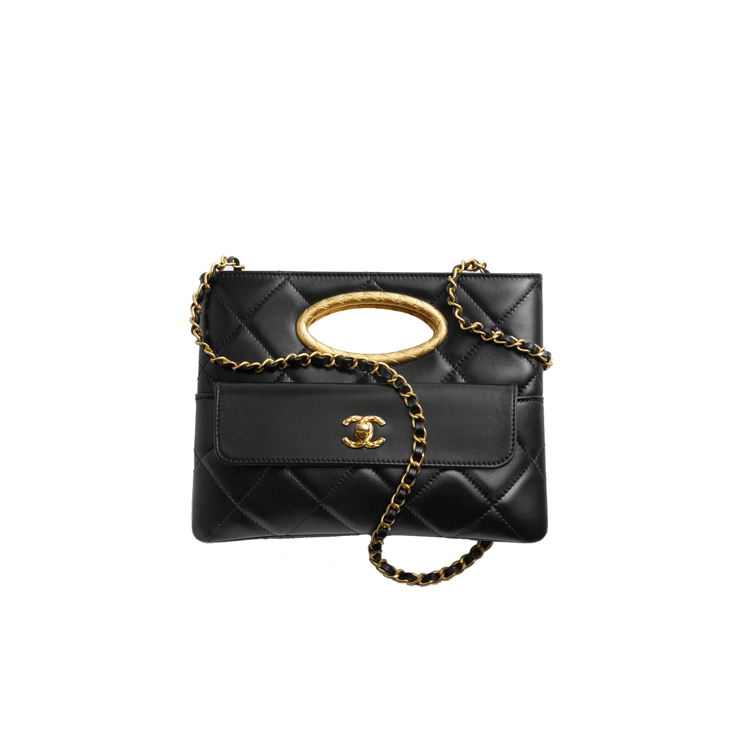 Ch*el master clutch lambskin & gold-tone metalblack as5038 (25*19*3cm)